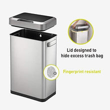 Load image into Gallery viewer, EKO EK9262MT-45L Horizon 45 Liter/11.9 Gallon Rectangular Motion Sensor Trash Can, Brushed Stainless Steel Finish
