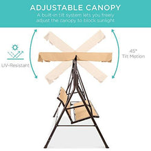 Load image into Gallery viewer, Best Choice Products 3-Seater Outdoor Adjustable Canopy Swing Glider, Patio Loveseat Bench for Deck, Porch w/Armrests, Textilene Fabric, Steel Frame - Tan
