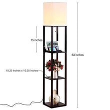 Load image into Gallery viewer, Brightech Maxwell Charger - Shelf Floor Lamp with USB Charging Ports and Electric Outlet - Tall, Narrow Tower Nightstand for Bedroom - Modern, Asian End Table with Light Attached - Black
