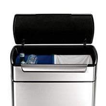 Load image into Gallery viewer, simplehuman 48 Liter / 12.7 Gallon Touch-Bar Kitchen Recycling, Brushed Stainless Steel Dual Compartment Trash Can
