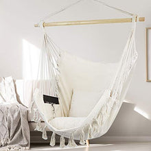 Load image into Gallery viewer, WBHome Hammock Chair Swing with Hanging Hardware Kit- Beige, Cotton Canvas, Include Carry Bag &amp; Two Seat Cushions, for Bedroom Indoor Outdoor, Max. Weight 330 Lbs
