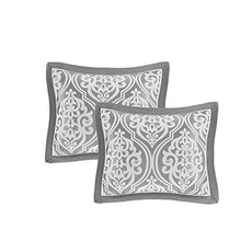 Load image into Gallery viewer, Madison Park Essentials Jordan Cozy Room in A Bag Comforter &amp; Complete Sheet Set, Window Treatment, Luxe Jacquard Damask Print, All Season Bedding, Pillows, Queen(90"x90"), Grey 24 Piece
