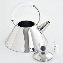 Load image into Gallery viewer, Alessi Kettle in 18/10 Stainless Steel Mirror Polished with Handle and Small Bird-Shaped Whistle in Pa, White
