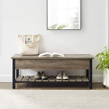 Load image into Gallery viewer, Walker Edison Julian Rustic Farmhouse Lift Top Entry Bench with Bottom Rack, 48 Inch - Grey
