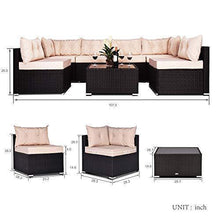 Load image into Gallery viewer, Amolife 7 Pieces Patio PE Rattan Sofa Chair Set Outdoor Sectional Furniture Black Wicker Conversation Set with Tan Cushions Covers and Tea Table
