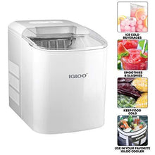 Load image into Gallery viewer, Igloo ICEB26WH Automatic Portable Electric Countertop Ice Maker Machine, 26 Pounds in 24 Hours, 9 Cubes Ready in 7 minutes, With Scoop and Basket, Perfect for Water Bottles, Mixed Drinks, Parties, WHT
