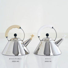 Load image into Gallery viewer, Alessi Kettle in 18/10 Stainless Steel Mirror Polished with Handle and Small Bird-Shaped Whistle in Pa, White
