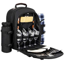 Load image into Gallery viewer, Sunflora Picnic Backpack for 4 Person Set Pack with Insulated Waterproof Pouch for Family Outdoor Camping (Black)
