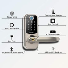 Load image into Gallery viewer, [2021 Newest]Smart Lock SMONET 5-in-1 Keyless Entry Fingerprint Door Lock, Bluetooth Lock with Reversible Handle,Work with Alexa (Need Extra Gateway),eKey,IC Card,App Auto Lock for Home, Hotel, Office

