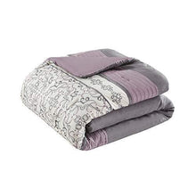 Load image into Gallery viewer, Madison Park Essentials Jelena Room in A Bag Faux Silk Comforter Classic Luxe All Season Down Alternative Bedding, Matching Bedskirt, Curtains, Decorative Pillows, Queen(90"x90"), Purple
