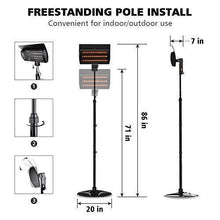 Load image into Gallery viewer, PATIOBOSS Electric Outdoor Patio Heater, Standing/Wall Mounted Infrared Space Heater 3 Power Modes with Remote Control and 12-Hour Timer Quiet Water-Resistant for Indoor/Outdoor Use Garage Porch
