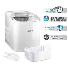 Load image into Gallery viewer, Igloo ICEB26WH Automatic Portable Electric Countertop Ice Maker Machine, 26 Pounds in 24 Hours, 9 Cubes Ready in 7 minutes, With Scoop and Basket, Perfect for Water Bottles, Mixed Drinks, Parties, WHT
