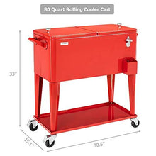 Load image into Gallery viewer, VINGLI 80 Quart Rolling Ice Chest on Wheels, Portable Patio Party Bar Drink Cooler Cart, with Shelf, Beverage Pool with Bottle Opener,Water Pipe and Cover (Red)
