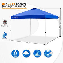Load image into Gallery viewer, EAGLE PEAK 10’ x 10' Pop Up Canopy Tent Instant Outdoor Canopy Easy Set-up Straight Leg Folding Shelter with 100 Square Feet of Shade (Blue)
