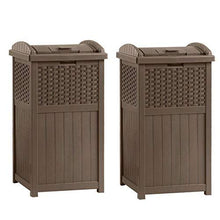 Load image into Gallery viewer, Suncast GHW1732 15.75" x 16" x 31.6" Trashcan Hideaway Outdoor Commercial 33 Gallon 31.6" Resin Garbage Waste Bin with Lid in Brown for Garage, 2 Pack
