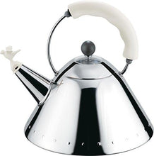 Load image into Gallery viewer, Alessi Kettle in 18/10 Stainless Steel Mirror Polished with Handle and Small Bird-Shaped Whistle in Pa, White
