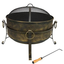 Load image into Gallery viewer, Sunnydaze Cauldron Outdoor Fire Pit - 24 Inch Deep Bonfire Wood Burning Patio &amp; Backyard Firepit for Outside with Round Spark Screen, Fireplace Poker, and Metal Grate
