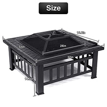 Load image into Gallery viewer, Fire Pit 32'' Wood Burning Firepit Metal Square Outdoor Fire Tables Steel BBQ Grill Fire Pit Bowl with Spark Screen Cover, Poker Log Grate for Patio Bonfire Camping Backyard Garden Picnic

