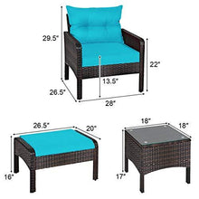 Load image into Gallery viewer, Tangkula Wicker Furniture Set 5 Pieces PE Wicker Rattan Outdoor All Weather Cushioned Sofas and Ottoman Set Lawn Pool Balcony Conversation Set Chat Set (Turquoise)
