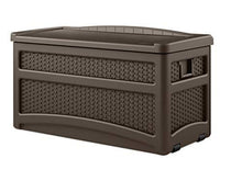 Load image into Gallery viewer, Suncast 73 Gallon Resin Wicker Patio Storage Box with Wheels and Seat, Mocha
