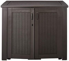 Load image into Gallery viewer, Rubbermaid Decorative Patio Chic Weather Resistant Outdoor Storage Cabinet, Black Oak

