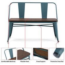 Load image into Gallery viewer, Erommy Metal Bench Industrial Mid-Century 2 Person Chair with Wood Seat,Dining Bench with Floor Protector (Blue)
