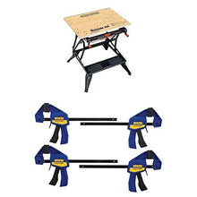 Load image into Gallery viewer, BLACK+DECKER Portable Workbench, Project Center and Vise with IRWIN QUICK-GRIP Clamps, One-Handed, Mini Bar, 6-Inch, 4-Pack (WM425-A &amp; 1964758)
