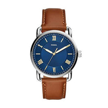 Load image into Gallery viewer, Fossil Men's Copeland Quartz Leather Three-Hand Watch, Color: Silver/Blue Dial, Brown (Model: FS5661)

