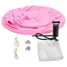 Load image into Gallery viewer, Best Choice Products Kids Indoor &amp; Outdoor Hanging Hammock Swing Tent Set w/Inflatable Base, Ropes, and Multicolor LED String Lights, Pink
