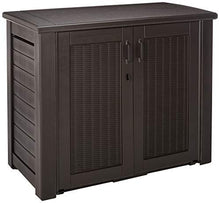 Load image into Gallery viewer, Rubbermaid Decorative Patio Chic Weather Resistant Outdoor Storage Cabinet, Black Oak
