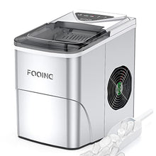 Load image into Gallery viewer, FOOING Ice Maker Countertop, Self-Cleaning Function, 26lbs 24Hrs, 9 Cubes Ready in 7mins with LED Display for Parties Mixed, Portable Ice Cube Maker with Ice Scoop and Basket (Silver)
