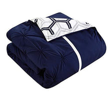 Load image into Gallery viewer, Chic Home Marcia 4 Piece Comforter Set Printed Pinch Pleated Ruffled and Reversible Geometric Design with Decorative Pillow and Sham, Full/Queen, Navy
