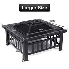 Load image into Gallery viewer, KingSo 32'' Outdoor Fire Pit Metal Square Firepit Patio Stove Wood Burning BBQ Grill Fire Pit Bowl with Spark Screen Cover, Log Grate, Poker for Backyard Garden Camping Picnic Bonfire
