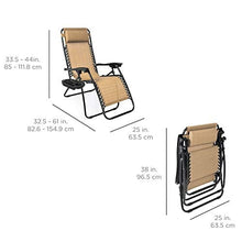Load image into Gallery viewer, Best Choice Products Set of 2 Adjustable Steel Mesh Zero Gravity Lounge Chair Recliners w/Pillows and Cup Holder Trays, Beige
