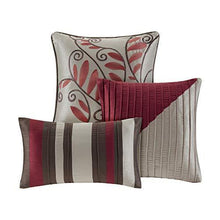 Load image into Gallery viewer, Madison Park Amherst Faux Silk Comforter Set-Casual Contemporary Design All Season Down Alternative Bedding, Matching Shams, Bedskirt, Decorative Pillows, King(104"x92"), Red, 7 Piece

