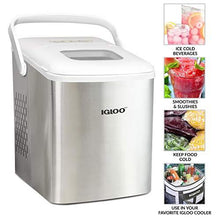 Load image into Gallery viewer, Igloo ICEB26HNSSWL Stainless Steel Automatic Self-Cleaning Portable Electric Countertop Ice Maker Machine With Handle, 9 Ice Cubes Ready in 7 minutes, With Ice Scoop and Basket, Stainless/White
