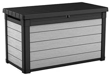 Load image into Gallery viewer, KETER Denali 100 Gallon Resin Large Deck Box-Organization and Storage for Patio Furniture, Outdoor Cushions, Garden Tools and Pool Toys, Grey/Black
