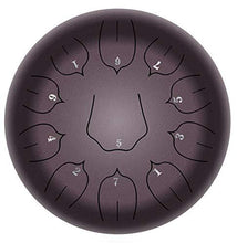 Load image into Gallery viewer, Steel Tongue Drum - 11 Notes 12 inches - Percussion Instrument -Handpan Drum with Bag, Music Book, Mallets, Finger Picks (12'', Dark Purple)
