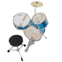 Load image into Gallery viewer, Mendini by Cecilio 13 inch 3-Piece Kids/Junior Drum Set with Throne, Cymbal, Pedal &amp; Drumsticks (Blue Metallic)

