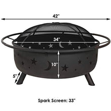 Load image into Gallery viewer, Sunnydaze Cosmic Fire Pit for Outdoors - 42-Inch Large Wood Burning Fire Pit with Moon and Stars - Perfect for Patio and Backyard Bonfires Outside - Includes Round Spark Screen, Fireplace Poker, and Metal Grate - Celestial Design
