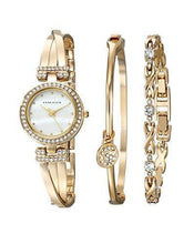 Load image into Gallery viewer, Anne Klein Women's AK/1868GBST Swarovski Crystal-Accented Gold-Tone Bangle Watch and Bracelet Set
