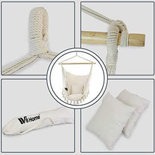 Load image into Gallery viewer, WBHome Hammock Chair Swing with Hanging Hardware Kit- Beige, Cotton Canvas, Include Carry Bag &amp; Two Seat Cushions, for Bedroom Indoor Outdoor, Max. Weight 330 Lbs
