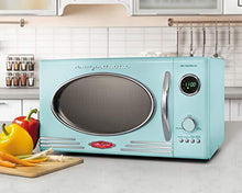 Load image into Gallery viewer, Nostalgia RMO4AQ Retro Large 0.9 Cu Ft, 800-Watt Countertop Microwave Oven 12 Pre-Programmed Cookin, Digital Clock, Easy Clean Interior, Aqua
