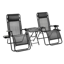 Load image into Gallery viewer, Amazon Basics Textilene Outdoor Adjustable Zero Gravity Folding Reclining Lounge Chair with Side table and Pillow - Pack of 2, Black
