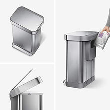 Load image into Gallery viewer, simplehuman 45 Liter Rectangular Hands-Free Kitchen Step Trash Can with Soft-Close Lid, Brushed Stainless Steel
