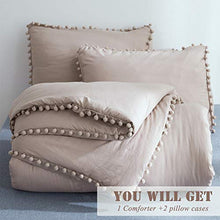 Load image into Gallery viewer, SexyTown King Size Pom Pom Comforter,Super Soft Lightweight Boho Chic Bohemian Warm Winter Comforter Set with Ball Pom Fringe Microfiber Duvet 3 Pieces (1 Comforter + 2 Pom Pillow Shams)
