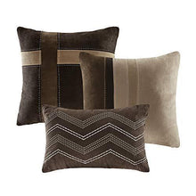 Load image into Gallery viewer, Madison Park Palisades Queen Size Bed Comforter Set Bed In A Bag - Brown, Taupe , Pieced Stripe – 7 Pieces Bedding Sets – Micro Suede Bedroom Comforters

