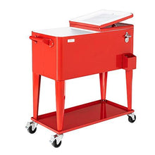 Load image into Gallery viewer, VINGLI 80 Quart Rolling Ice Chest on Wheels, Portable Patio Party Bar Drink Cooler Cart, with Shelf, Beverage Pool with Bottle Opener,Water Pipe and Cover (Red)
