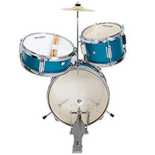 Load image into Gallery viewer, Mendini by Cecilio 13 inch 3-Piece Kids/Junior Drum Set with Throne, Cymbal, Pedal &amp; Drumsticks (Blue Metallic)
