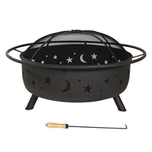Load image into Gallery viewer, Sunnydaze Cosmic Fire Pit for Outdoors - 42-Inch Large Wood Burning Fire Pit with Moon and Stars - Perfect for Patio and Backyard Bonfires Outside - Includes Round Spark Screen, Fireplace Poker, and Metal Grate - Celestial Design
